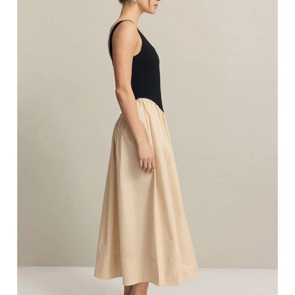 Ronny Kobo Black Cream Fit Flare Midi Dress LARGE Romantic Cotton Designer $410 - Picture 2 of 12